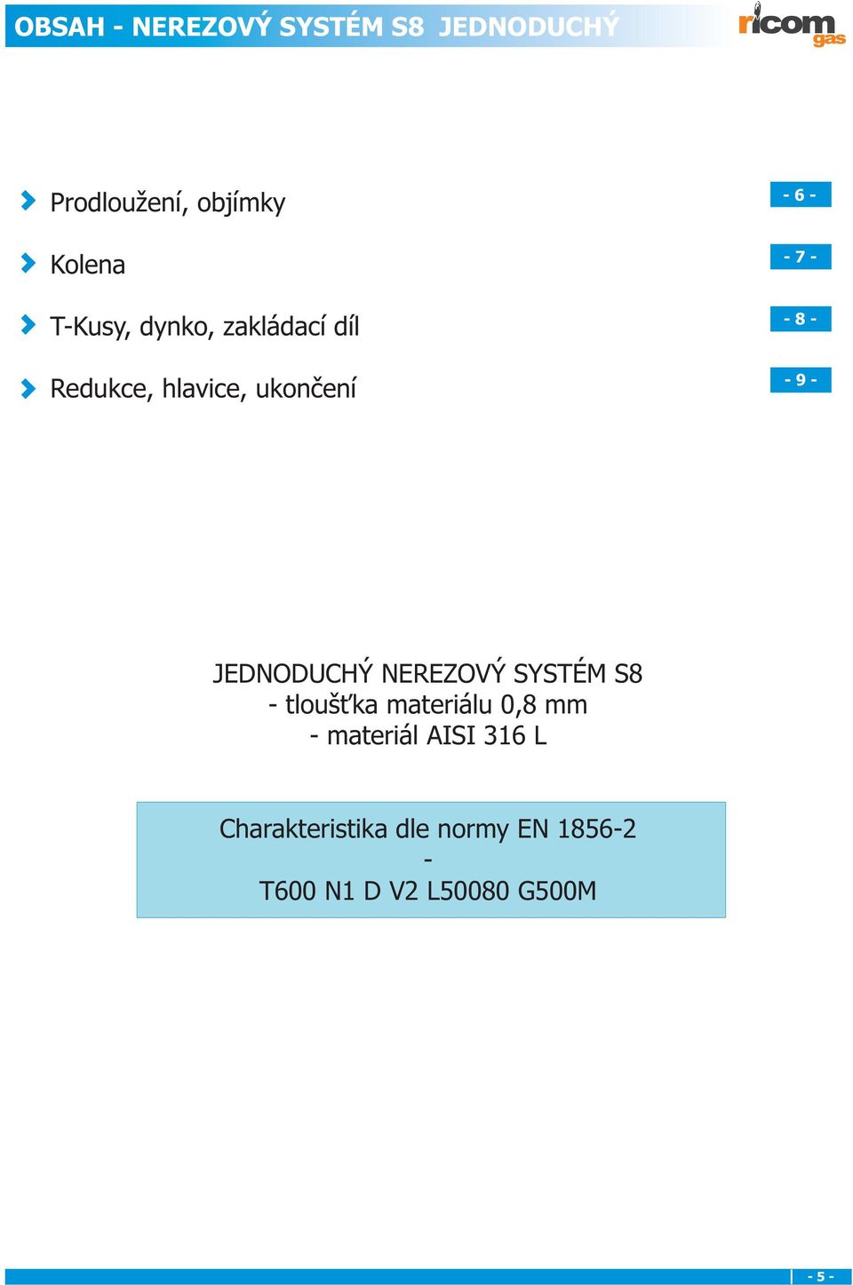 JEDNODUCHÝ NEREZOVÝ SYSTÉM S8 - tlouš ka materiálu 0,8 mm - materiál AISI