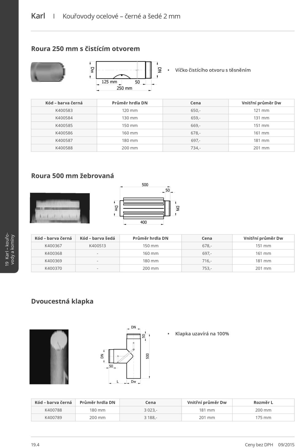 Kód barva černá Kód barva šedá hrdla Cena Vnitřní průměr Dw K400367 K400513 150 mm 678,- 151 mm K400368-160 mm 697,- 161 mm K400369-180 mm 716,- 181 mm K400370-200 mm 753,- 201 mm Dvoucestná