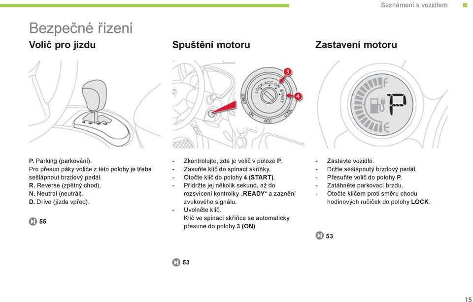 - Otočte klíč do polohy 4 (START). - Přidržte jej několik sekund, až do rozsvícení kontrolky READY a zaznění zvukového signálu. - Uvolněte klíč.