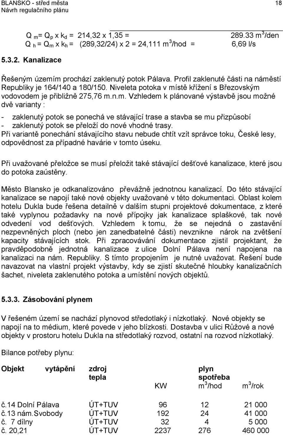 stí Republiky je 164/140 a 180/150. Niveleta potoka v mí