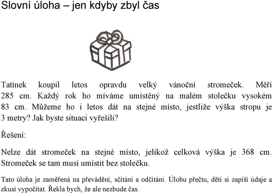 Můžeme ho i letos dát na stejné místo, jestliže výška stropu je 3 metry? Jak byste situaci vyřešili?