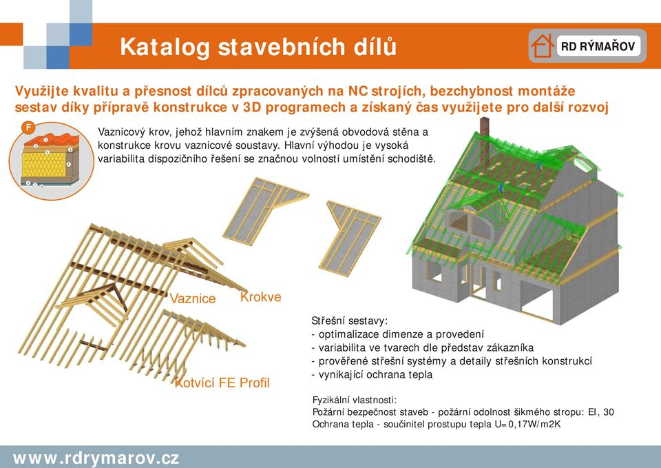 Hlavní výhodou je vysoká variabilita dispozičního řešení se značnou volností umístění schodiště.