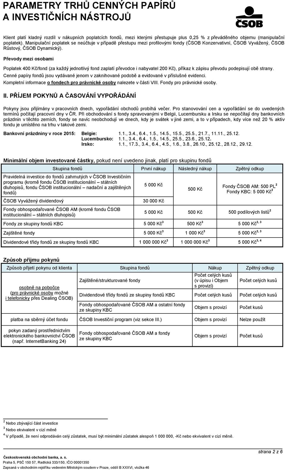 Převody mezi osobami Poplatek 400 Kč/fond (za každý jednotlivý fond zaplatí převodce i nabyvatel 200 Kč), příkaz k zápisu převodu podepisují obě strany.