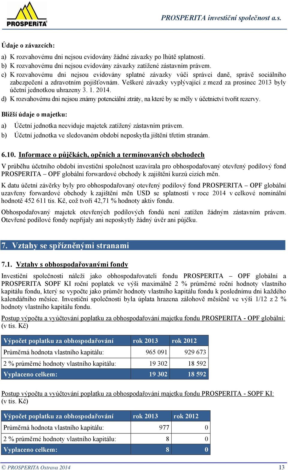 c) K rozvahovému dni nejsou evidovány splatné závazky vůči správci daně, správě sociálního zabezpečení a zdravotním pojišťovnám.