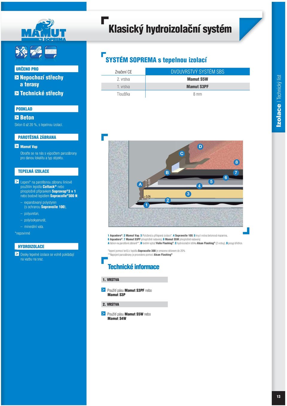 vrstva Mamut S3PF 8 mm Izolace Technický list PAROTĚSNÁ ZÁBRANA Mamut Vap Obraťte se na nás s výpočtem parozábrany pro danou lokalitu a typ objektu.
