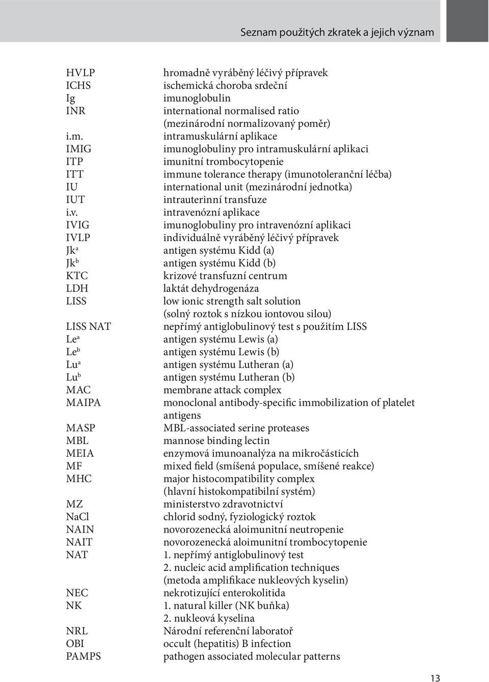 IVIG IVLP Jk a Jk b KTC LDH LISS LISS NAT Le a Le b Lu a Lu b MAC MAIPA MASP MBL MEIA MF MHC MZ NaCl NAIN NAIT NAT NEC NK NRL OBI PAMPS hromadně vyráběný léčivý přípravek ischemická choroba srdeční