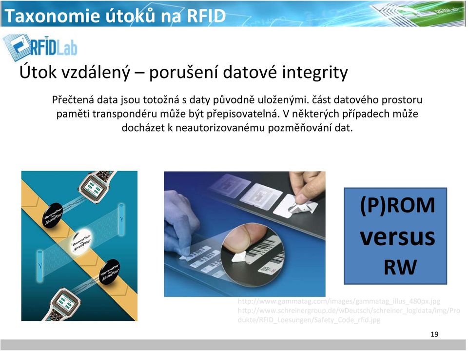 Vněkterých případech může docházet k neautorizovanému pozměňování dat. (P)ROM versus RW http://www.gammatag.