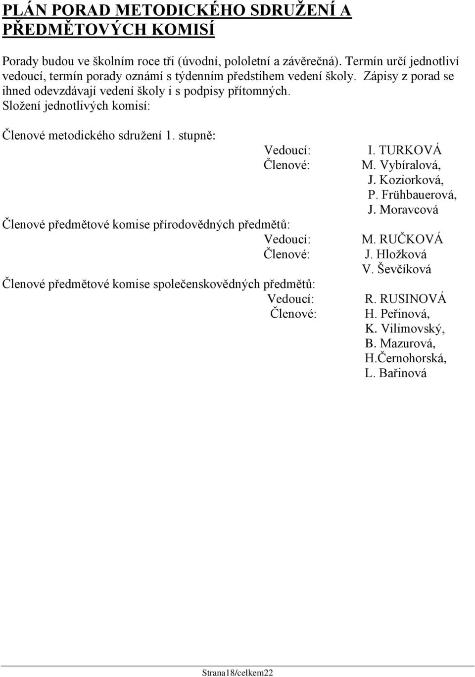 Složení jednotlivých komisí: Členové metodického sdružení 1.