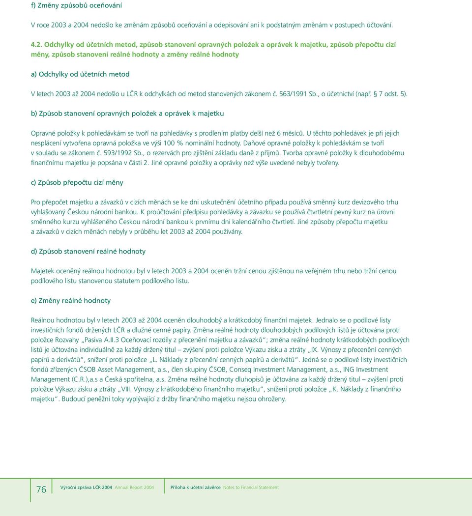 04 nedošlo ke změnám způsobů oceňování a odepisování ani k podstatným změnám v postupech účtování. 4.2.