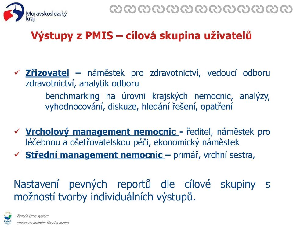 management nemocnic - ředitel, náměstek pro léčebnou a ošetřovatelskou péči, ekonomický náměstek Střední management