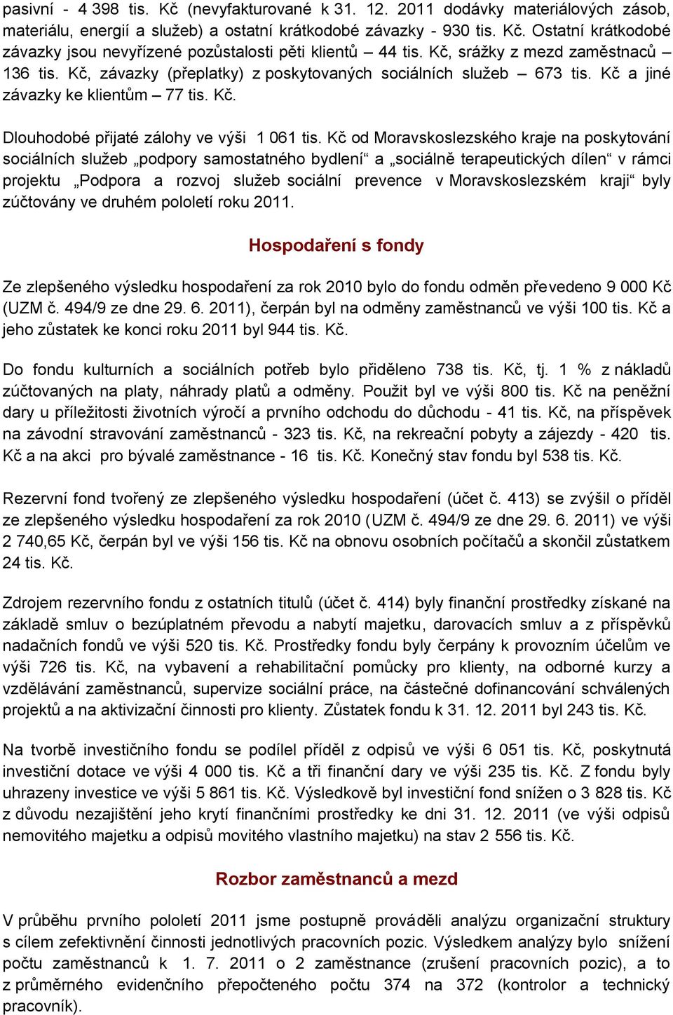 Kč od Moravskoslezského kraje na poskytování sociálních služeb podpory samostatného bydlení a sociálně terapeutických dílen v rámci projektu Podpora a rozvoj služeb sociální prevence v