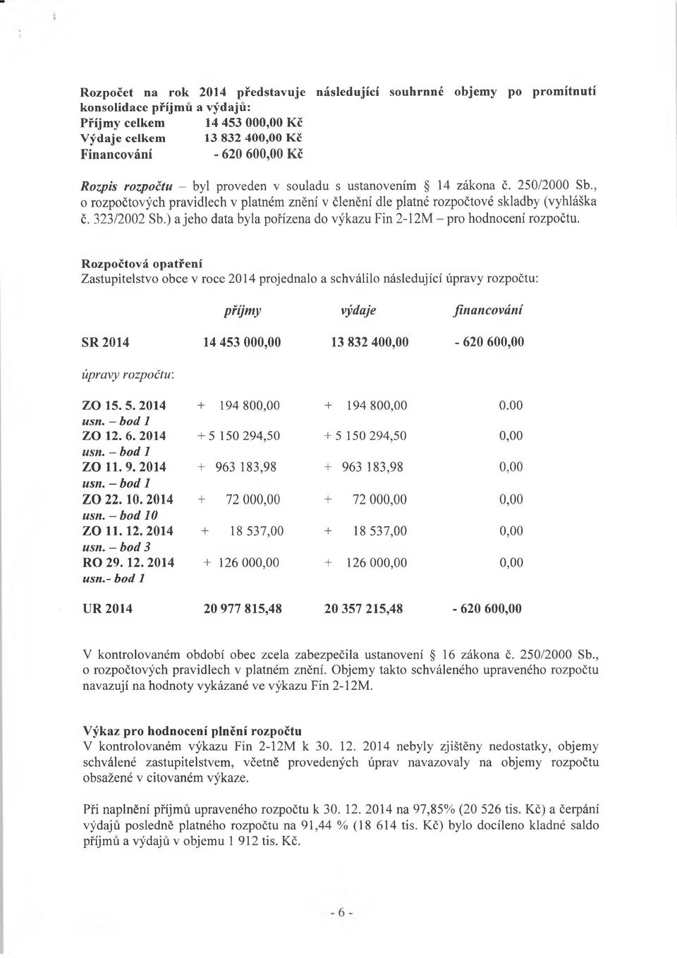 ) a jeho data byla pořízena do výkazu Fin 2-12M - pro hodnocení rozpočtu.