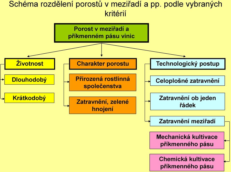 Krátkodobý Charakter porostu Přirozená rostlinná společenstva Zatravnění, zelené hnojení