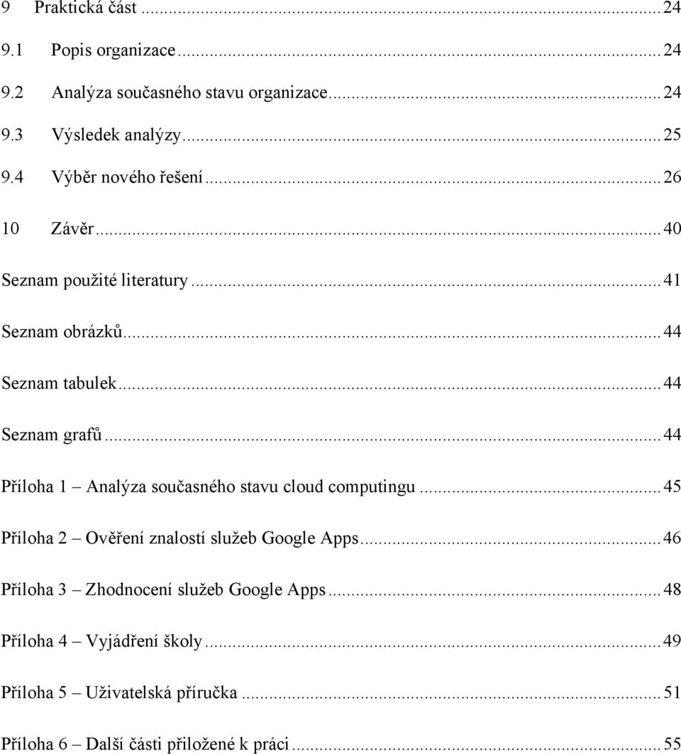 .. 44 Příloha 1 Analýza současného stavu cloud computingu... 45 Příloha 2 Ověření znalostí služeb Google Apps.