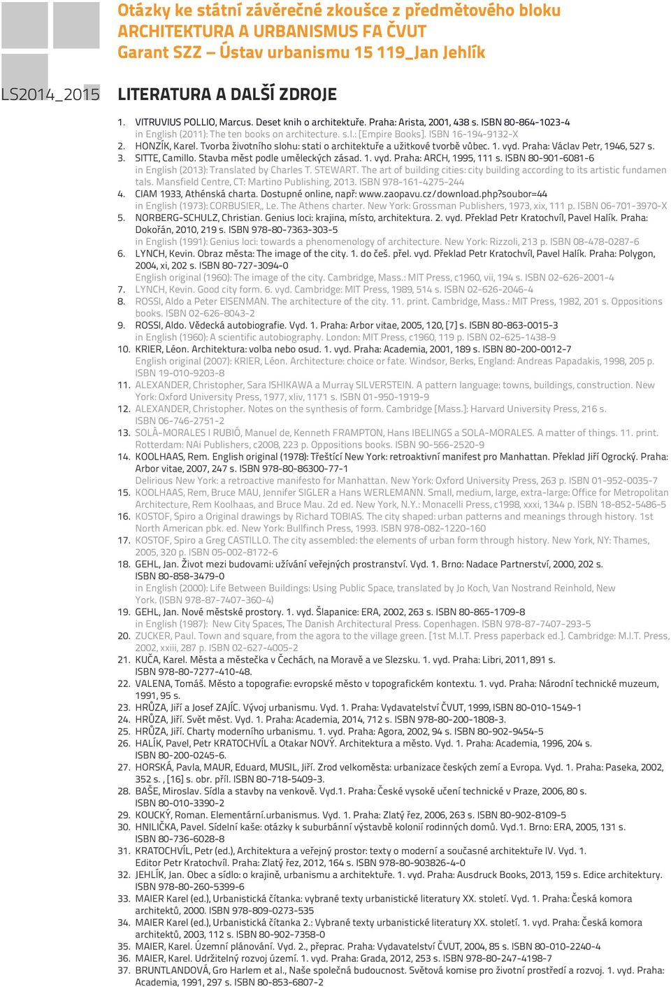 Stavba měst podle uměleckých zásad. 1. vyd. Praha: ARCH, 1995, 111 s. ISBN 80-901-6081-6 in English (2013): Translated by Charles T. STEWART.