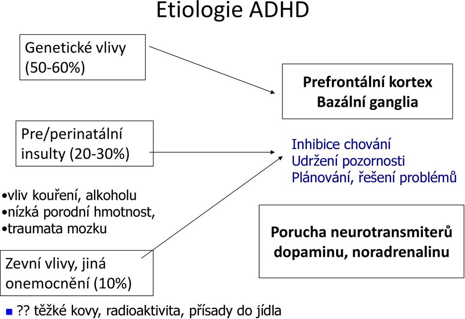 Prefrontální kortex Bazální ganglia Inhibice chování Udržení pozornosti Plánování, řešení