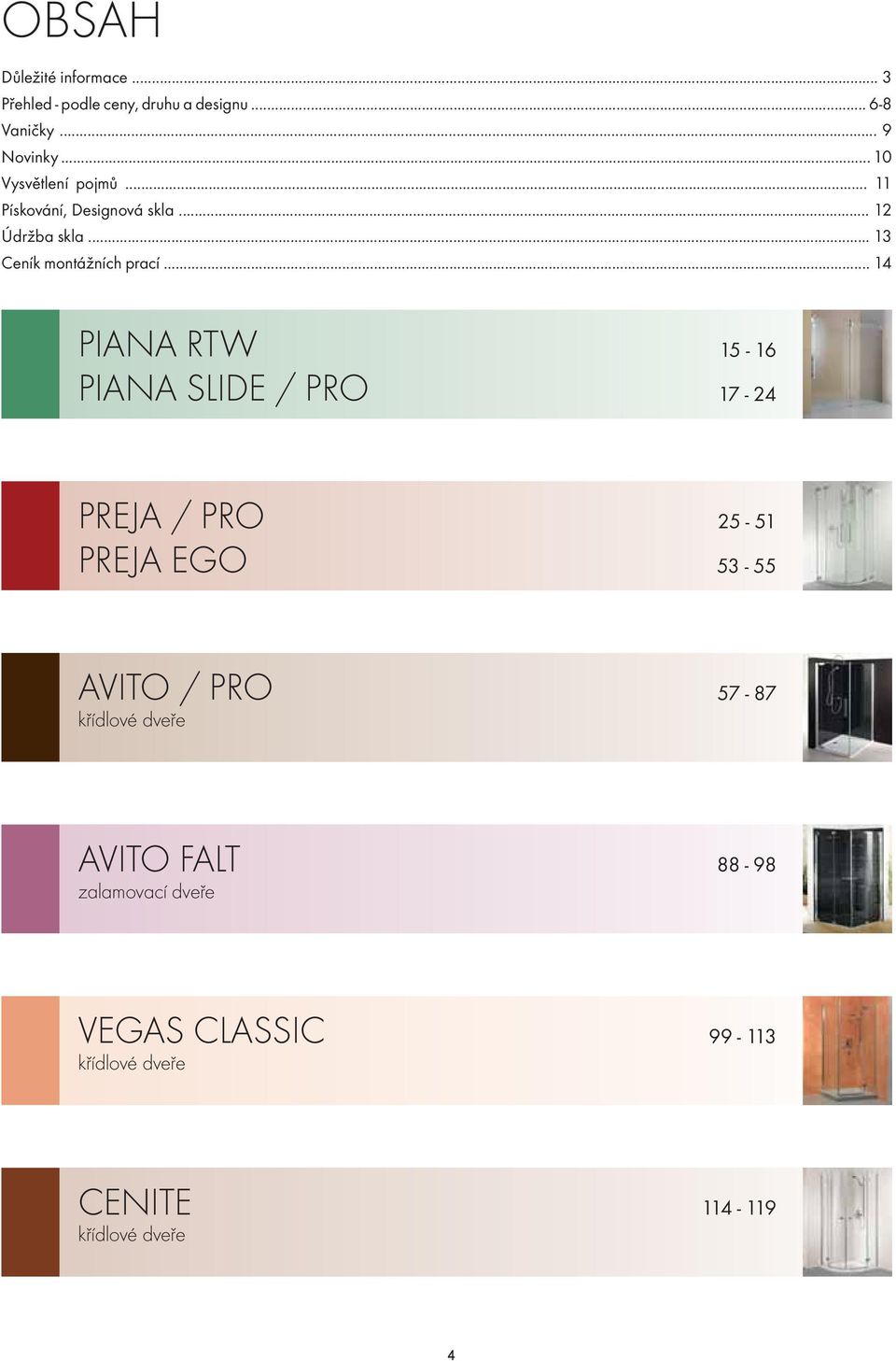 .. 14 PIANA RTW PIANA SLIDE / PRO 15-16 17-24 PREJA / PRO PREJA EGO 25-51 53-55 AVITO / PRO křídlové