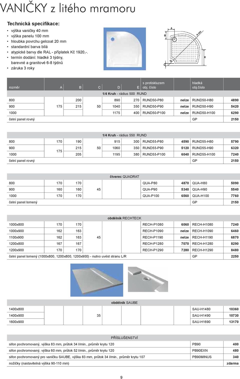 číslo rozměr A B C D E 1/4 Kruh - rádius 500 RUND 00 200 90 270 RUND50-P0 nelze RUND50-H0 490 900 175 215 50 1040 350 RUND50-P90 nelze RUND50-H90 5420 1000 1175 400 RUND50-P100 nelze RUND50-H100 6290
