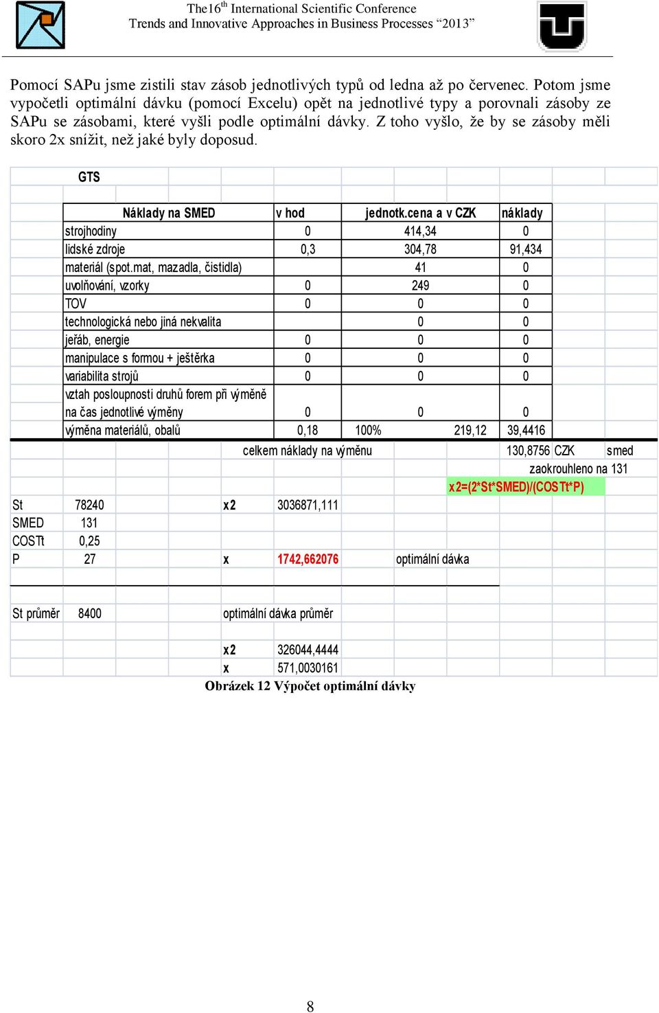 Z toho vyšlo, že by se zásoby měli skoro 2x snížit, než jaké byly doposud. GTS Náklady na SMED strojhodiny lidské zdroje materiál (spot.