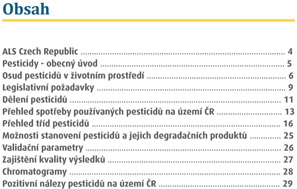 .. 13 Přehled tříd pesticidů... 16 Možnosti stanovení pesticidů a jejich degradačních produktů.