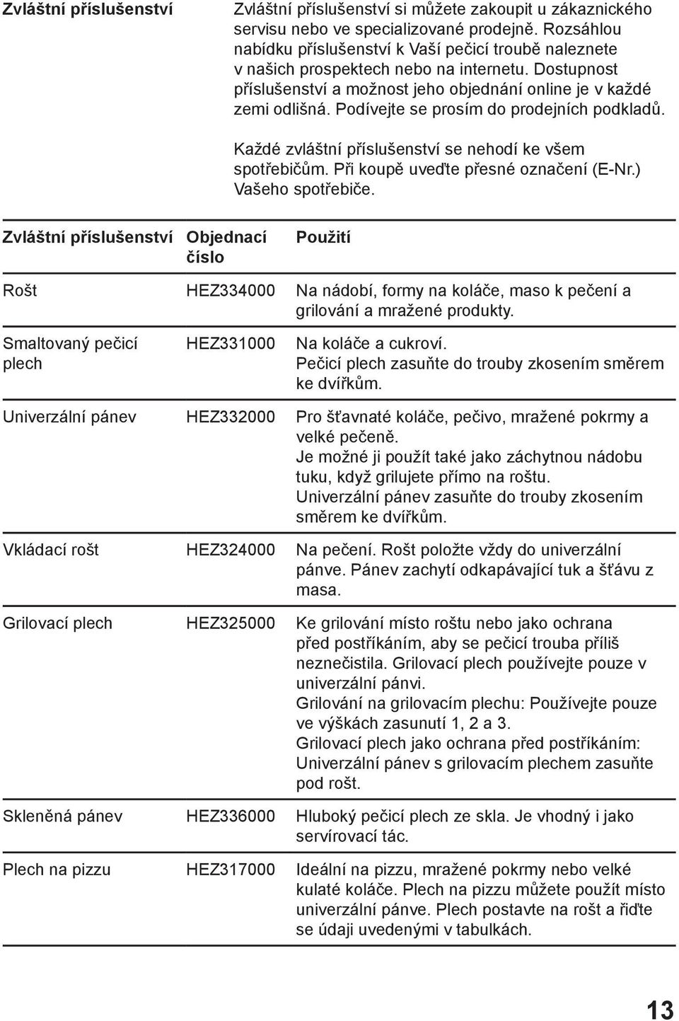 Podívejte se prosím do prodejních podkladů. Každé zvláštní příslušenství se nehodí ke všem spotřebičům. Při koupě uveďte přesné označení (E-Nr.) Vašeho spotřebiče.