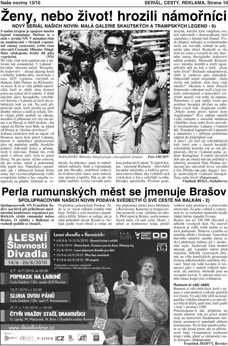 politických vězňů rumunské město Brašov. O zážitky z Balkánu se rozhodl podělit se čtenáři. HAVAJANKY. Miloslav Stingl pózuje s havajskými ženami.