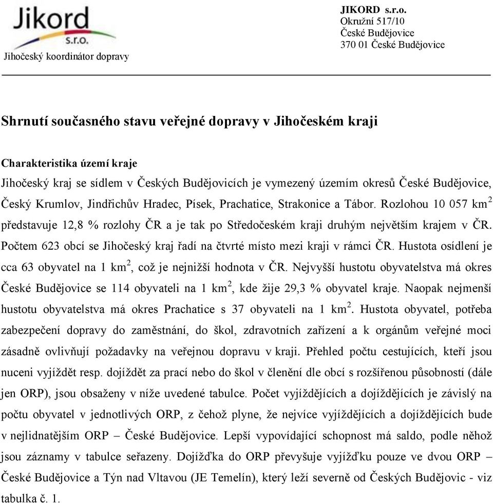 Rozlohou 10 057 km 2 představuje 12,8 % rozlohy ČR a je tak po Středočeském kraji druhým největším krajem v ČR. Počtem 623 obcí se Jihočeský kraj řadí na čtvrté místo mezi kraji v rámci ČR.