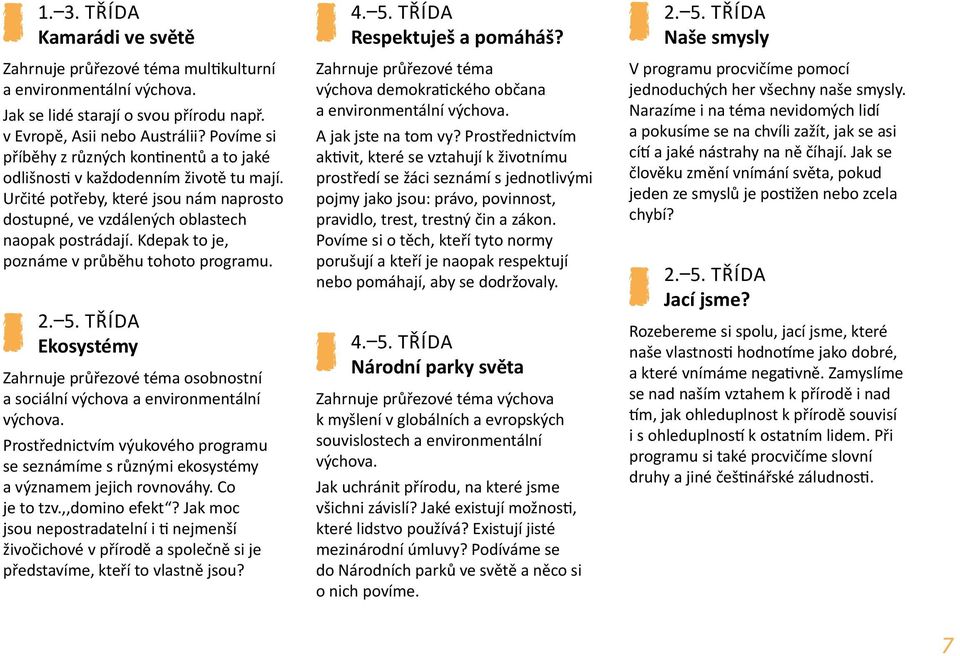 Kdepak to je, poznáme v průběhu tohoto programu. 2. 5. třída Ekosystémy Zahrnuje průřezové téma osobnostní a sociální výchova a environmentální výchova.