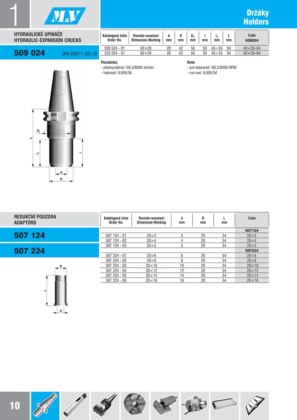 - házivost: 0,005/3d - pre-balanced: G6,3/8000 RPM - run-out: 0,005/3d Redukční pouzdra adaptors 507 124 507 224 imension-marking d 507124 507 124-01 20 3 3 20 54 20