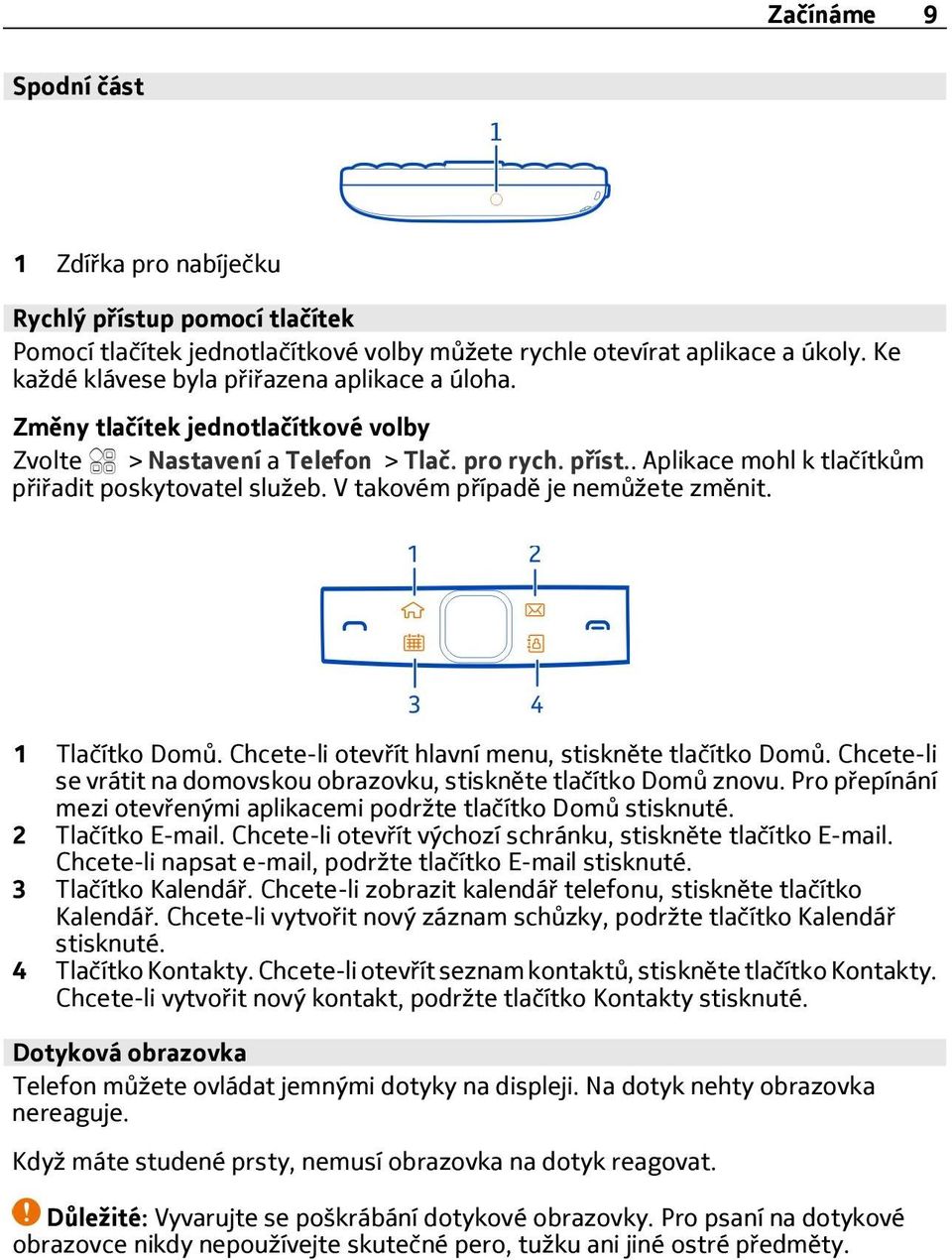 V takovém případě je nemůžete změnit. 1 Tlačítko Domů. Chcete-li otevřít hlavní menu, stiskněte tlačítko Domů. Chcete-li se vrátit na domovskou obrazovku, stiskněte tlačítko Domů znovu.