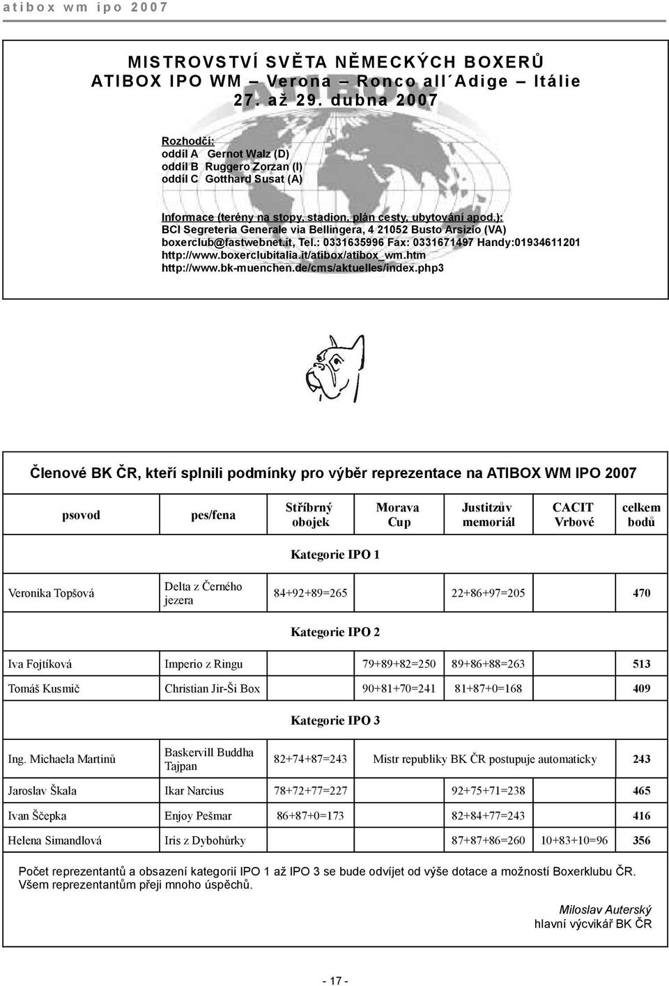 ): BCI Segreteria Generale via Bellingera, 4 21052 Busto Arsizio (VA) boxerclub@fastwebnet.it, Tel.: 0331635996 Fax: 0331671497 Handy:01934611201 http://www.boxerclubitalia.it/atibox/atibox_wm.