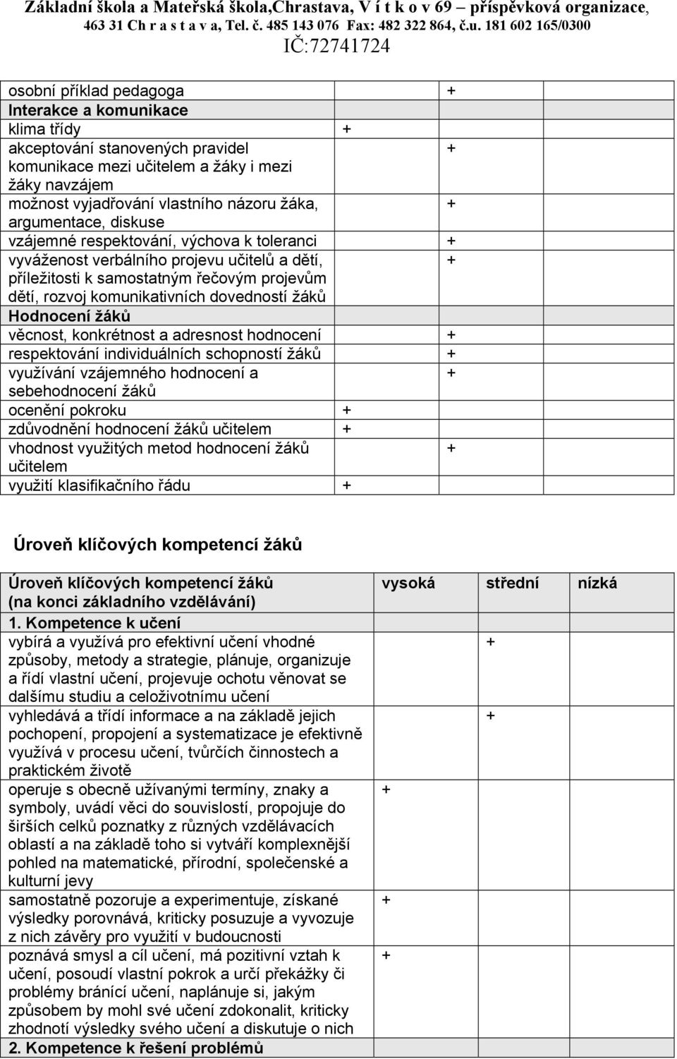 žáka, argumentace, diskuse vzájemné respektování, výchova k toleranci vyváženost verbálního projevu učitelů a dětí, příležitosti k samostatným řečovým projevům dětí, rozvoj komunikativních dovedností