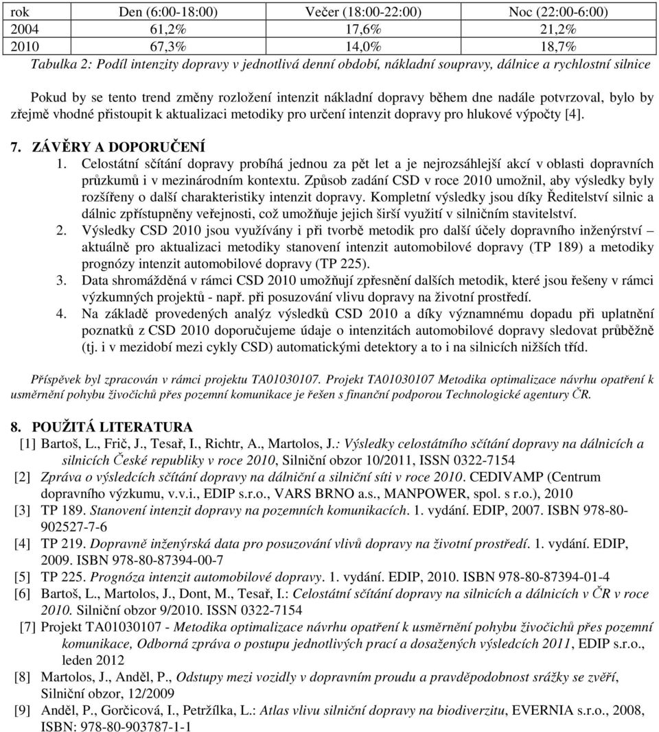 pro hlukové výpočty [4]. 7. ZÁVĚRY A DOPORUČENÍ 1. Celostátní sčítání dopravy probíhá jednou za pět let a je nejrozsáhlejší akcí v oblasti dopravních průzkumů i v mezinárodním kontextu.