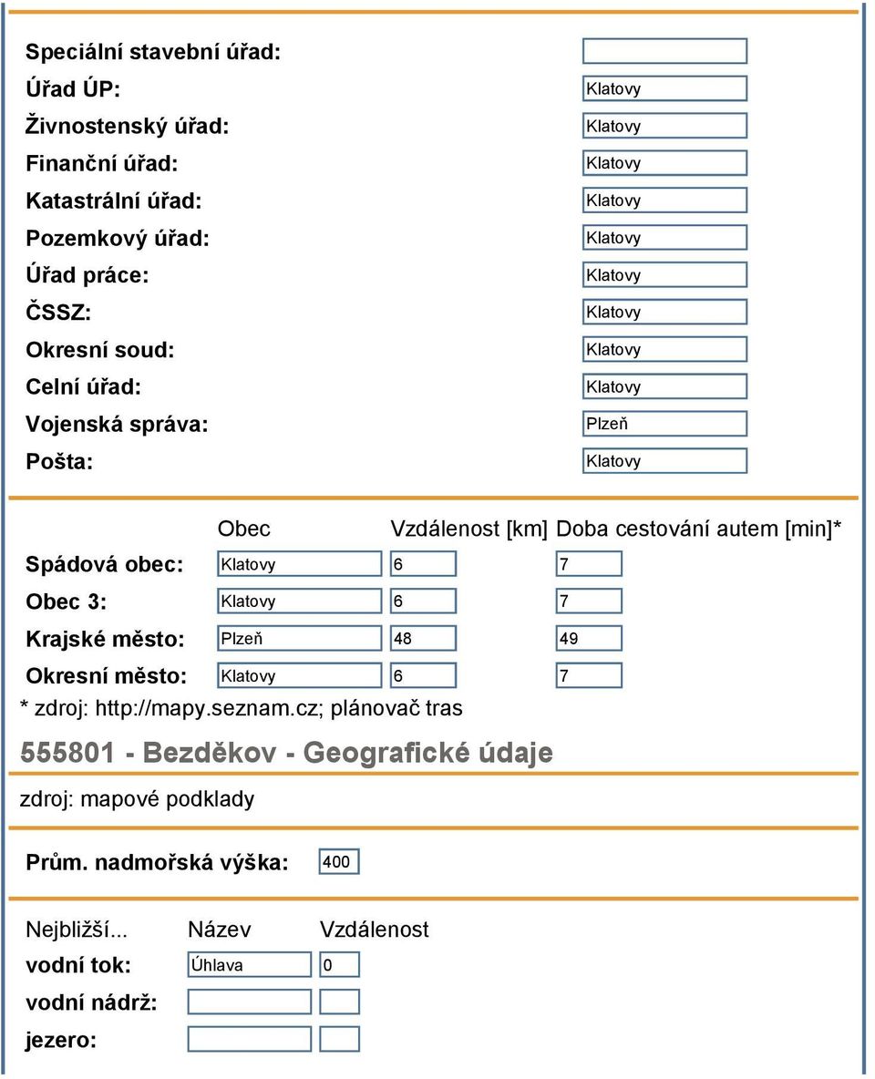 Obec 3: 6 7 Krajské město: Plzeň 48 49 Okresní město: 6 7 * zdroj: http://mapy.seznam.