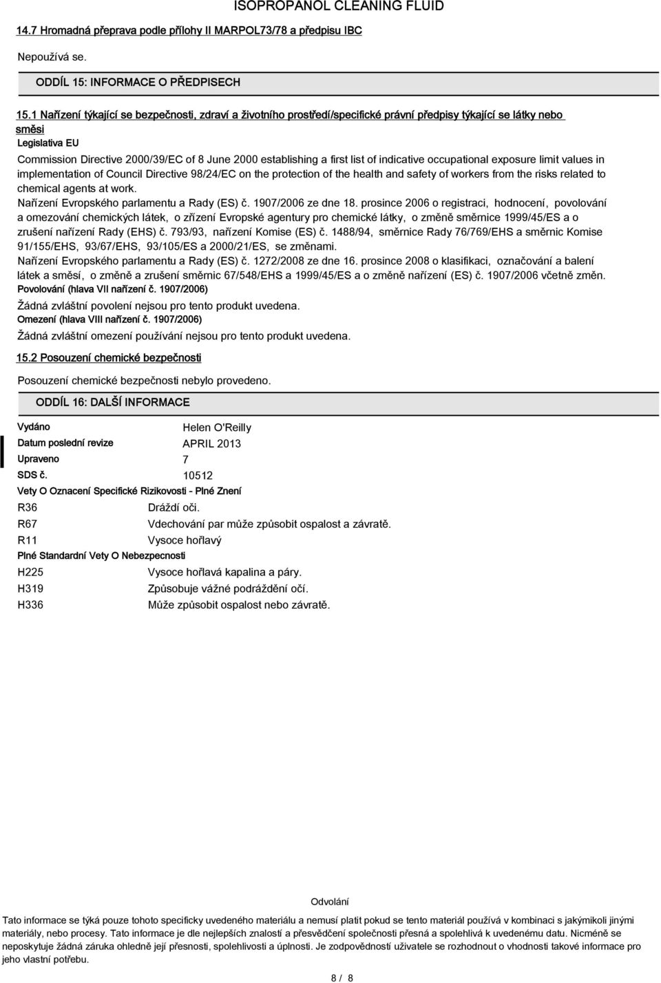 first list of indicative occupational exposure limit values in implementation of Council Directive 98/24/EC on the protection of the health and safety of workers from the risks related to chemical