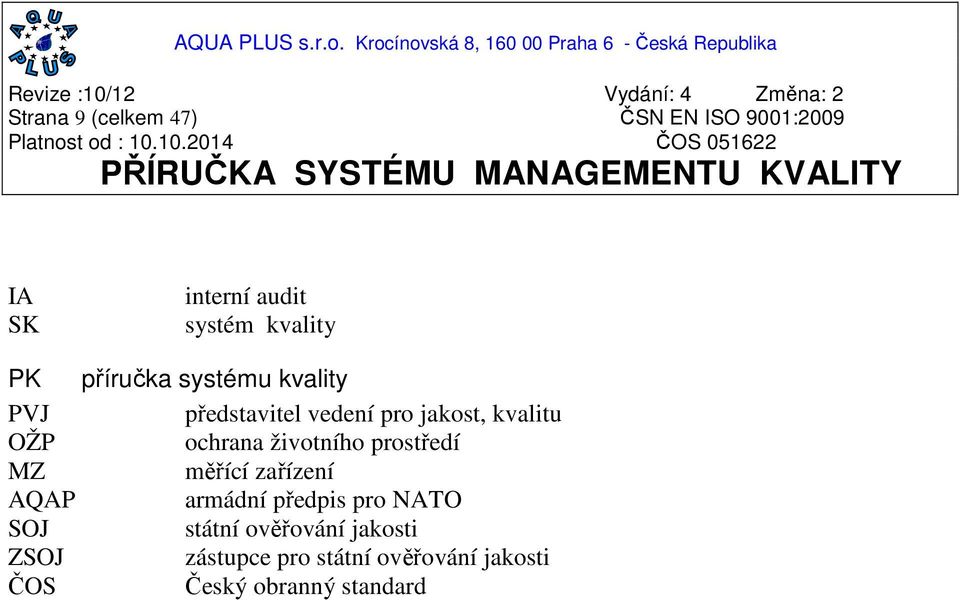 životního prostředí MZ měřící zařízení AQAP armádní předpis pro NATO SOJ státní