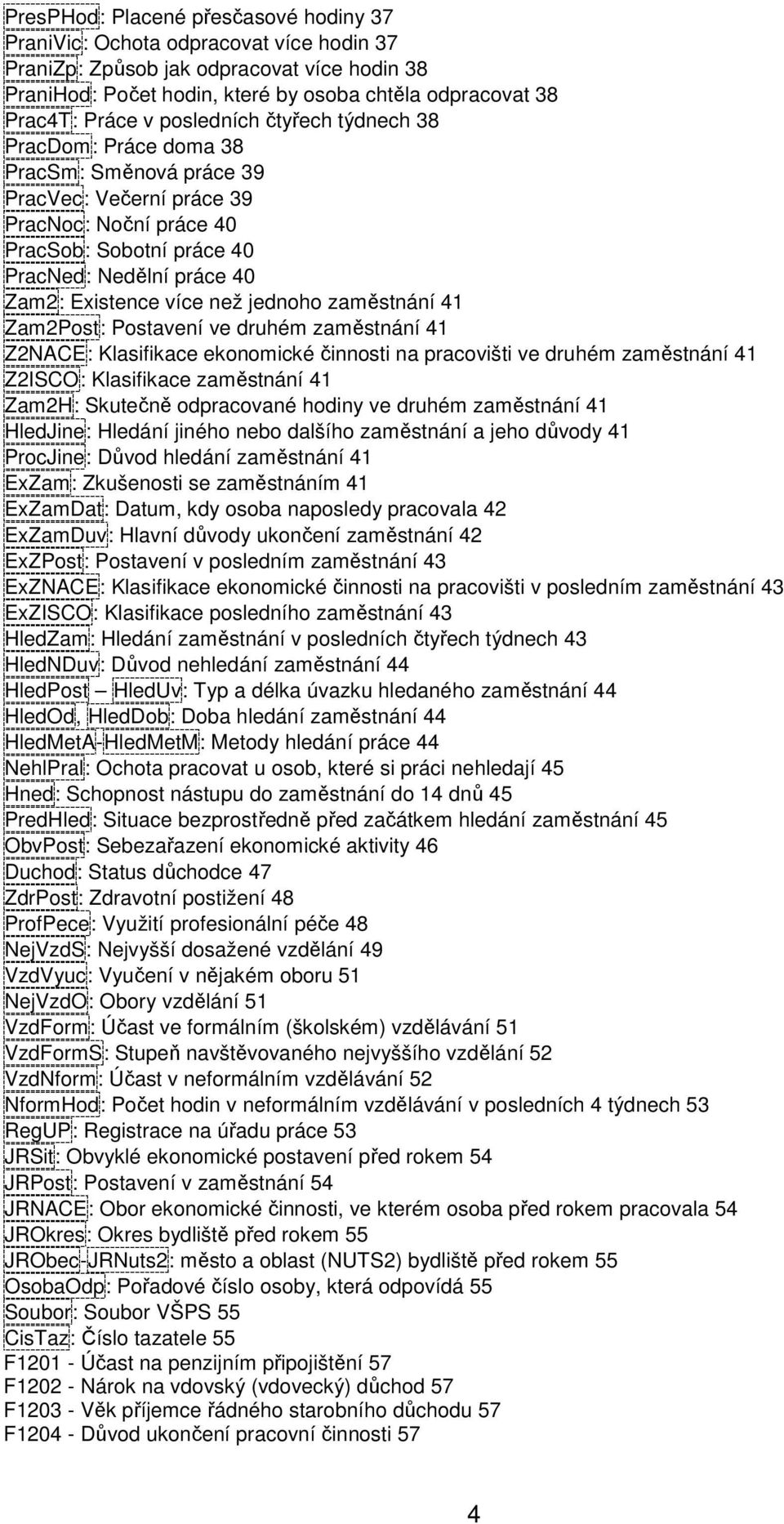 více než jednoho zaměstnání 41 Zam2Post: Postavení ve druhém zaměstnání 41 Z2NACE: Klasifikace ekonomické činnosti na pracovišti ve druhém zaměstnání 41 Z2ISCO: Klasifikace zaměstnání 41 Zam2H: