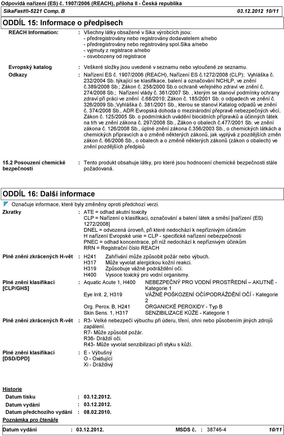 registrovány spol.sika a/nebo vyjmuty z registrace a/nebo osvobozeny od registrace Veškeré složky jsou uvedené v seznamu nebo vyloučené ze seznamu. Odkazy Nařízení ES č.