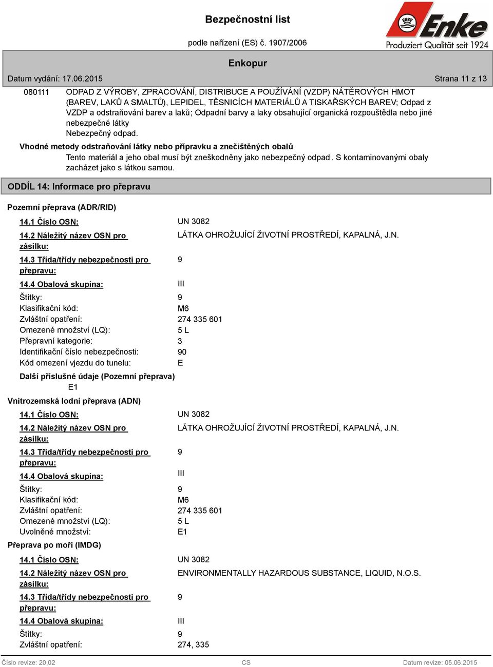 odstraňování barev a laků; Odpadní barvy a laky obsahující organická rozpouštědla nebo jiné nebezpečné látky Nebezpečný odpad.