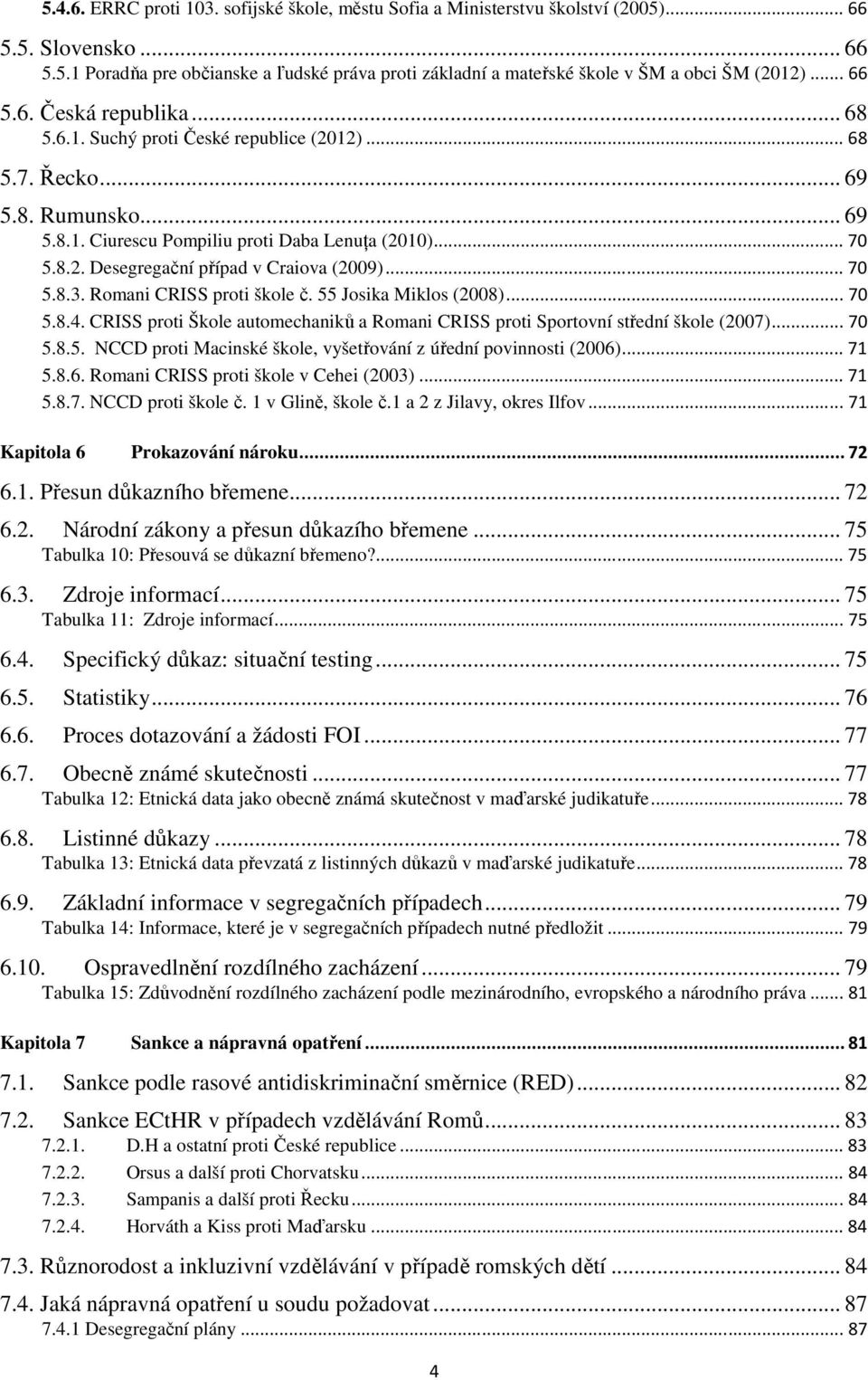 .. 70 5.8.3. Romani CRISS proti škole č. 55 Josika Miklos (2008)... 70 5.8.4. CRISS proti Škole automechaniků a Romani CRISS proti Sportovní střední škole (2007)... 70 5.8.5. NCCD proti Macinské škole, vyšetřování z úřední povinnosti (2006).