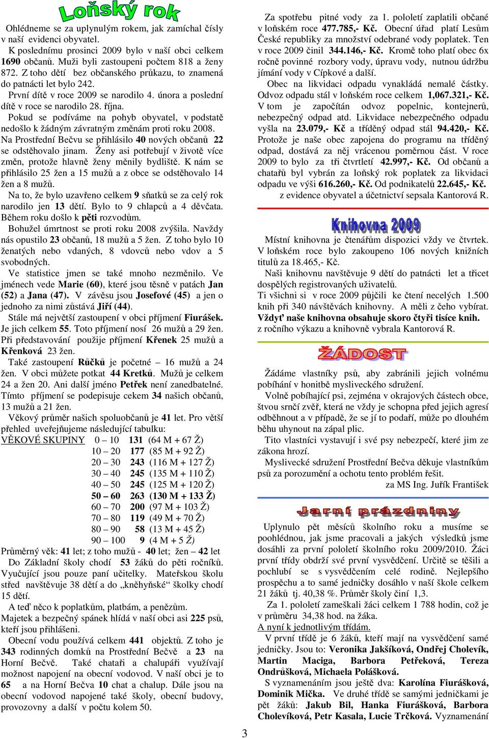 Pokud se podíváme na pohyb obyvatel, v podstatě nedošlo k žádným závratným změnám proti roku 2008. Na Prostřední Bečvu se přihlásilo 40 nových občanů 22 se odstěhovalo jinam.