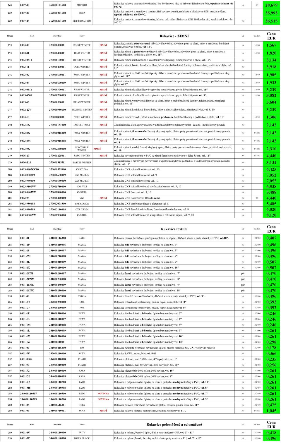 35,993 Rukavice prstová z aramidové tkaniny, hřbetm pokrytým hliníkovou fólií, šité kevlar nití, tepelná odolnost do 600 C.