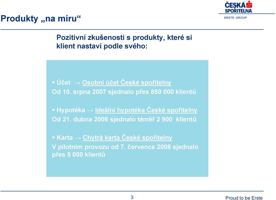 srpna 2007 sjednalo přes 850 000 klientů Hypotéka Ideální hypotéka České spořitelny Od 21.