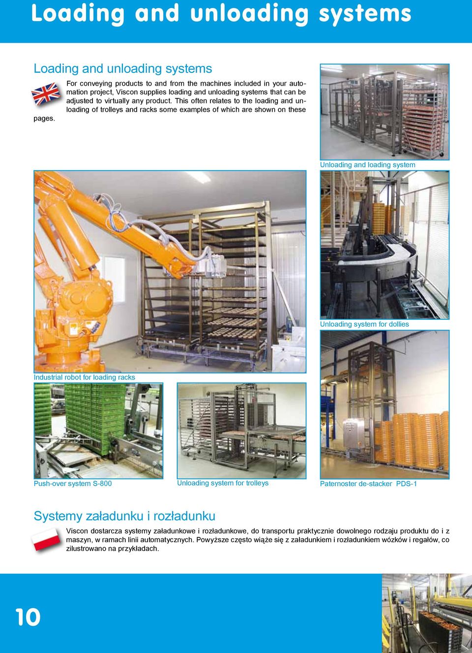 This often relates to the loading and unloading of trolleys and racks some examples of which are shown on these Unloading and loading system Unloading system for dollies Industrial robot for loading