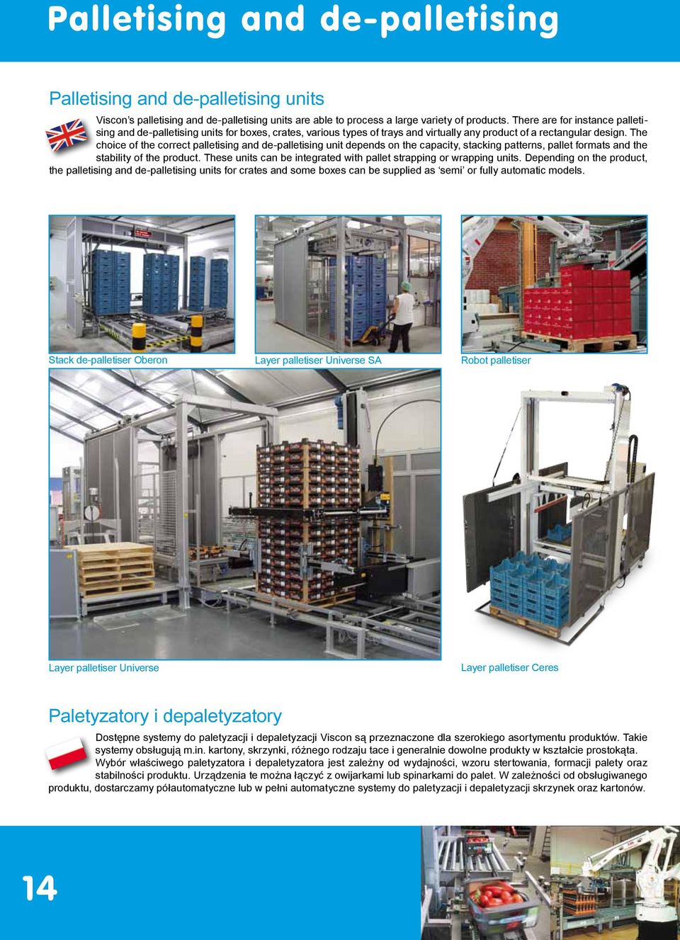 The choice of the correct palletising and de-palletising unit depends on the capacity, stacking patterns, pallet formats and the stability of the product.