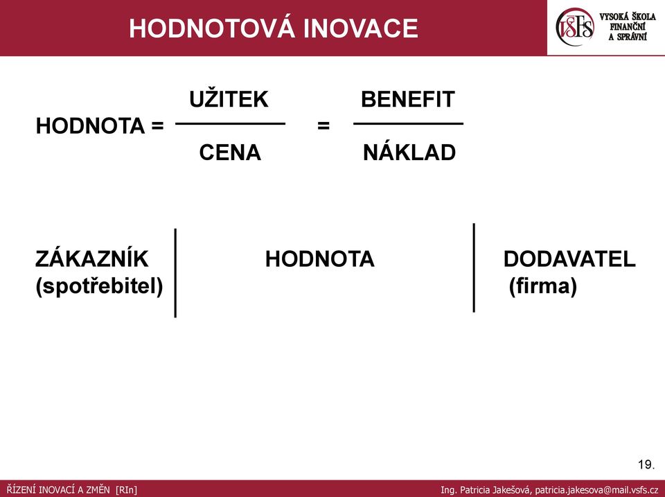 NÁKLAD ZÁKAZNÍK HODNOTA