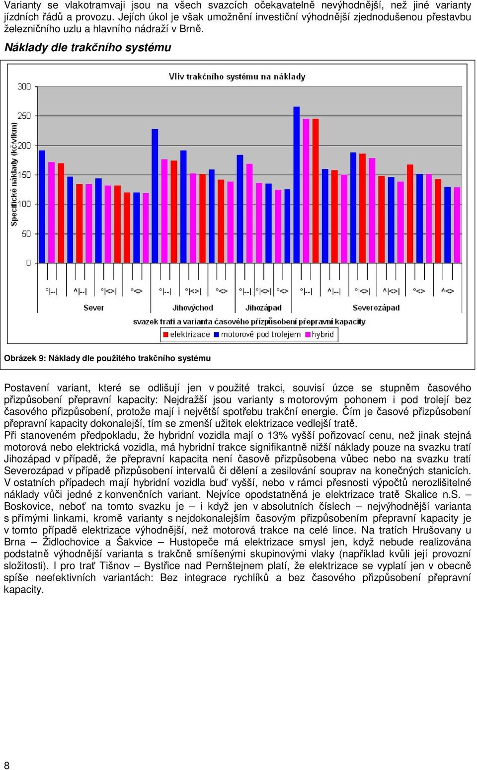 Náklady dle trakčního systému Obrázek 9: Náklady dle použitého trakčního systému Postavení variant, které se odlišují jen v použité trakci, souvisí úzce se stupněm časového přizpůsobení přepravní