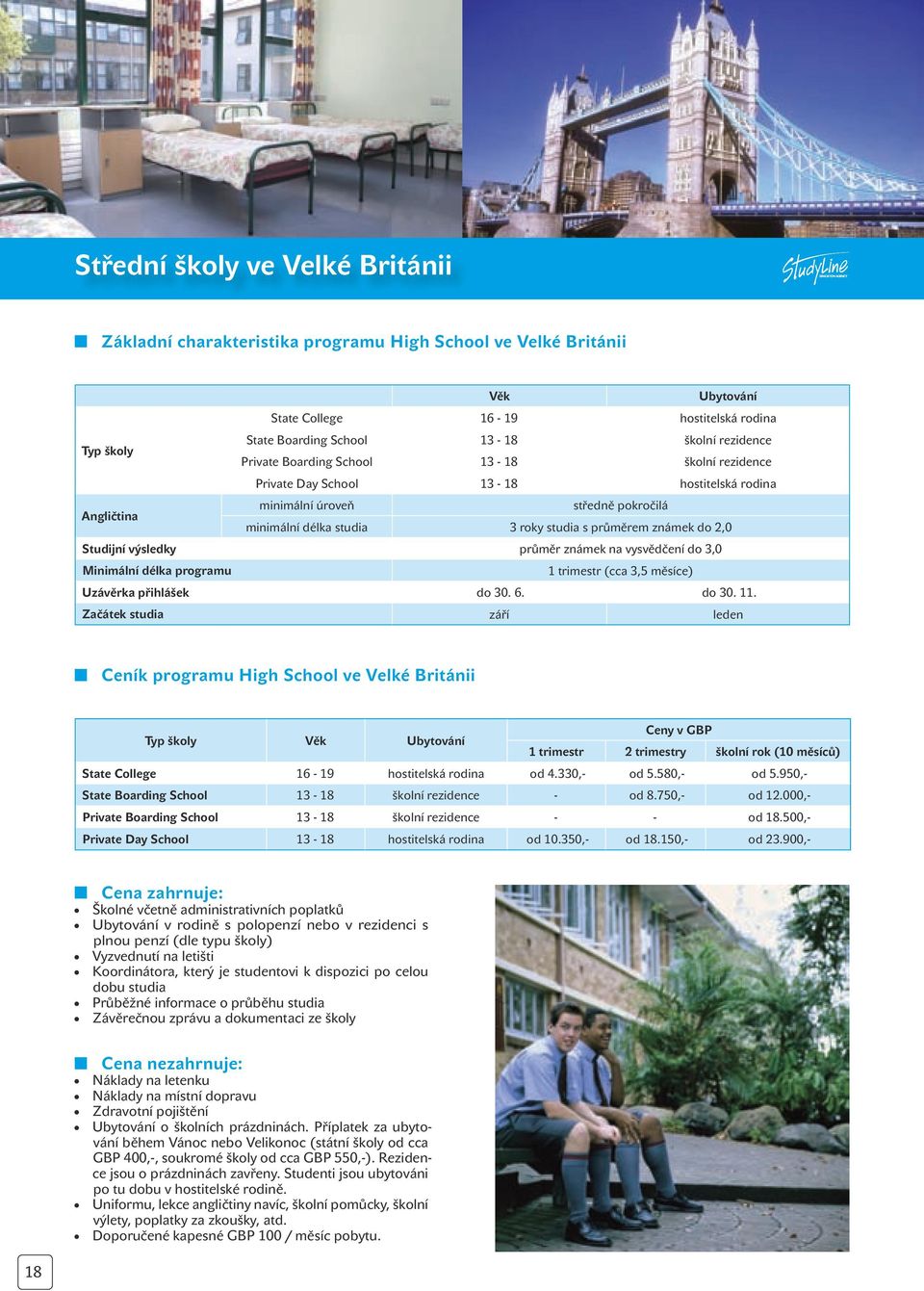 vysvědčení do 3,0 Minimální délka programu 1 trimestr (cca 3,5 měsíce) Uzávěrka přihlášek do 30. 6. do 30. 11.