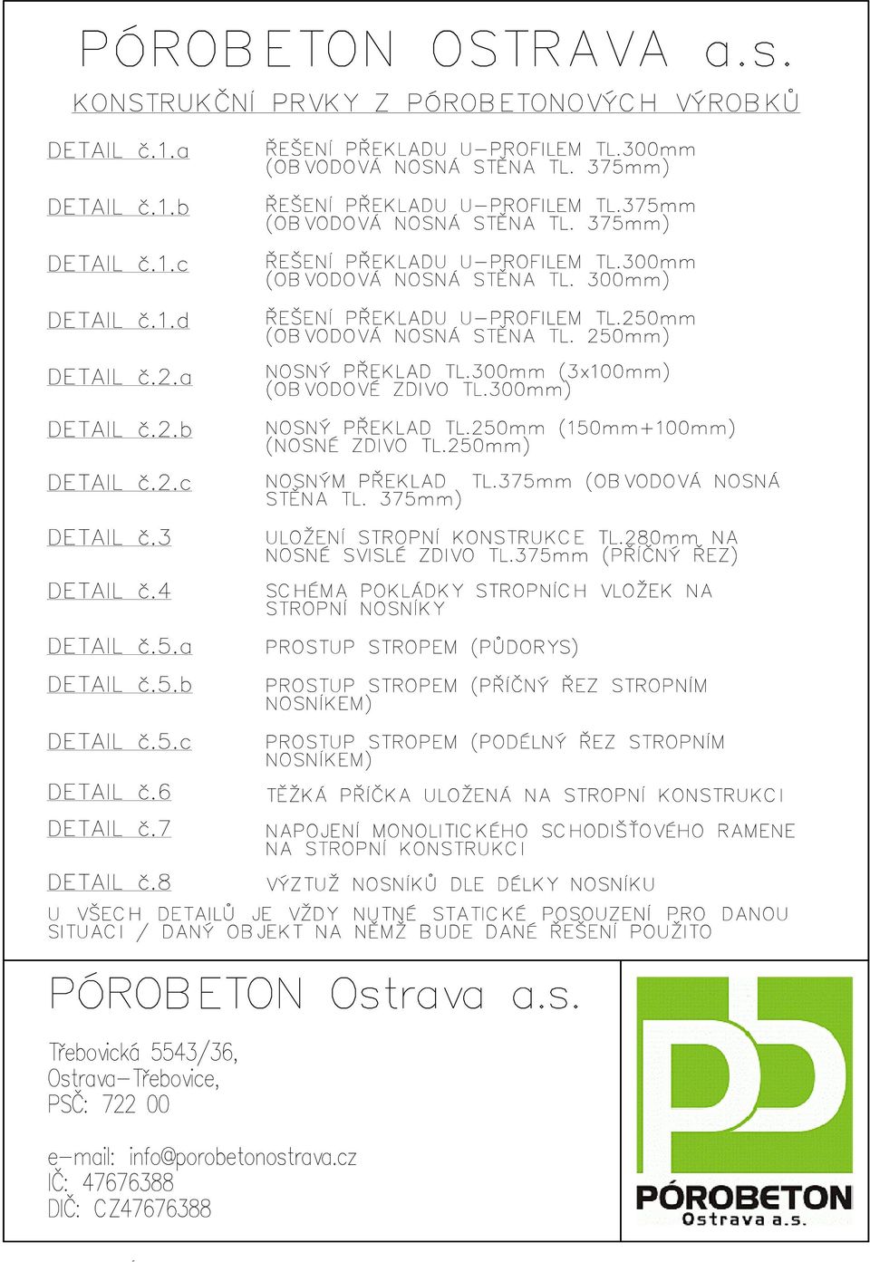 mm (OBVODOVÁ NOSNÁ STĚNA TL. mm) NOSNÝ PŘEKLAD TL.300mm (3x00mm) (OBVODOVÉ ZDIVO TL.300mm) NOSNÝ PŘEKLAD TL.mm (0mm+00mm) (NOSNÉ ZDIVO TL.mm) NOSNÝM PŘEKLAD TL.37mm (OBVODOVÁ NOSNÁ STĚNA TL.