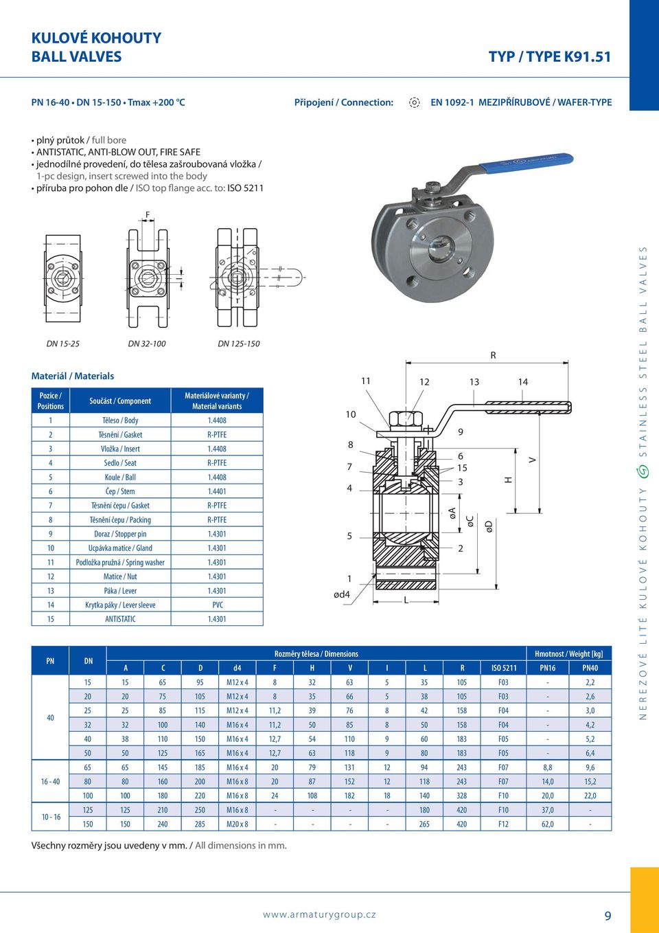 vložka / 1-pc design, insert screwed into the body příruba pro pohon dle / ISO top flange acc.